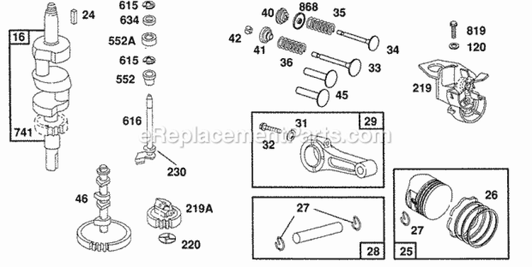 Piston Group Gears Diagram and Parts List for 400707-0102-99  Briggs and Stratton Engine